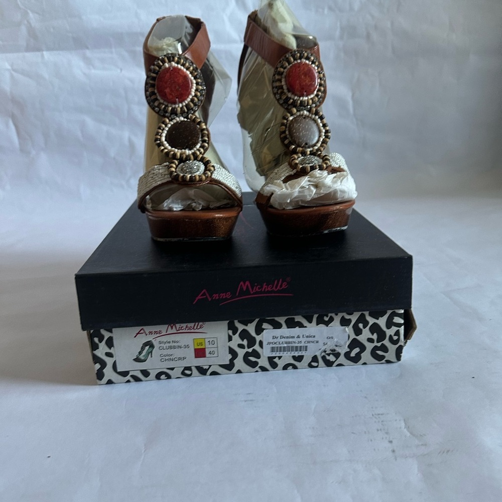 Anne Michelle Brown Embellished Women's Sandals - Picture 10 of 13